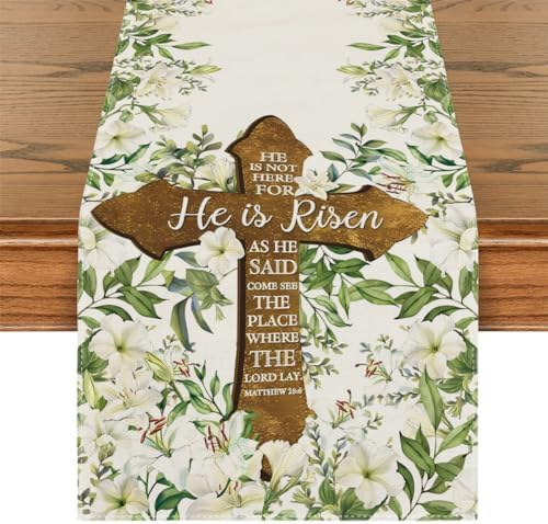 Happy Easter Table Runner He is Risen Table Cover Watercolor Religious Jesus Dec