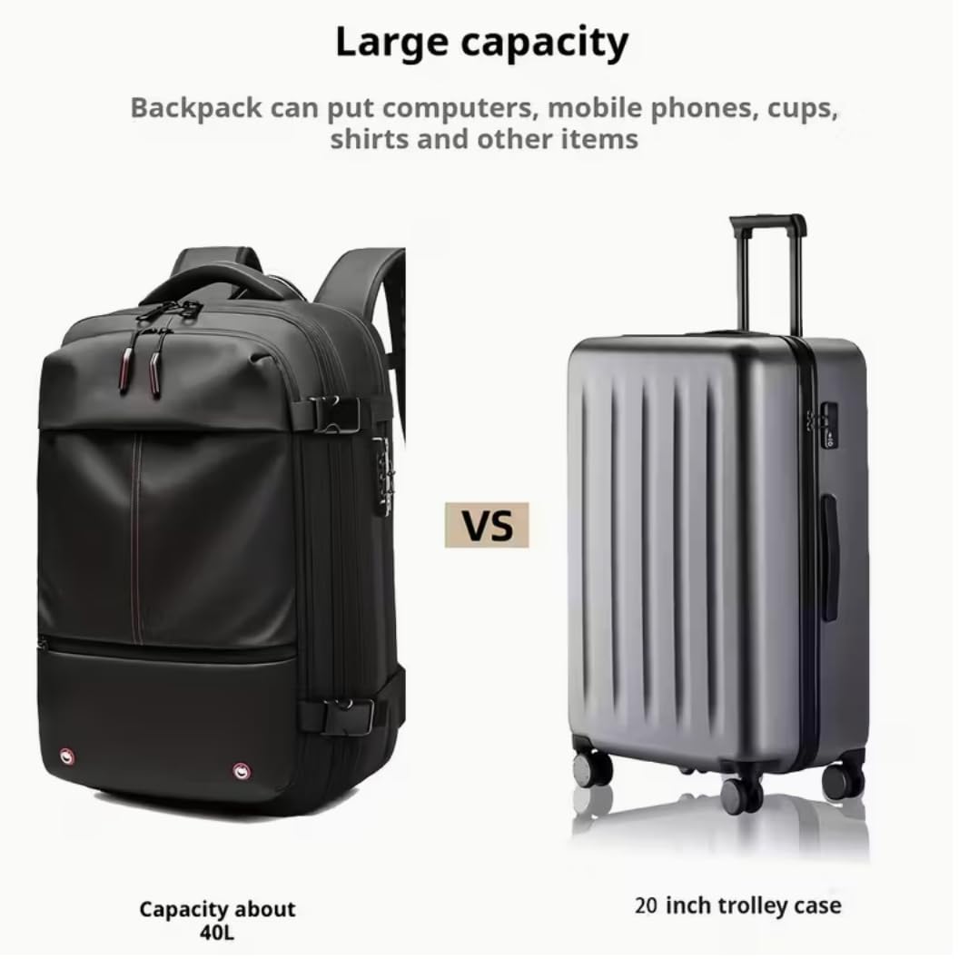 Sac à dos de voyage à compression sous vide avec serrure à combinaison, compartiment pour ordinateur portable de 17 pouces et manchon de chariot - Sac à dos robuste de haute qualité pour la randonnée