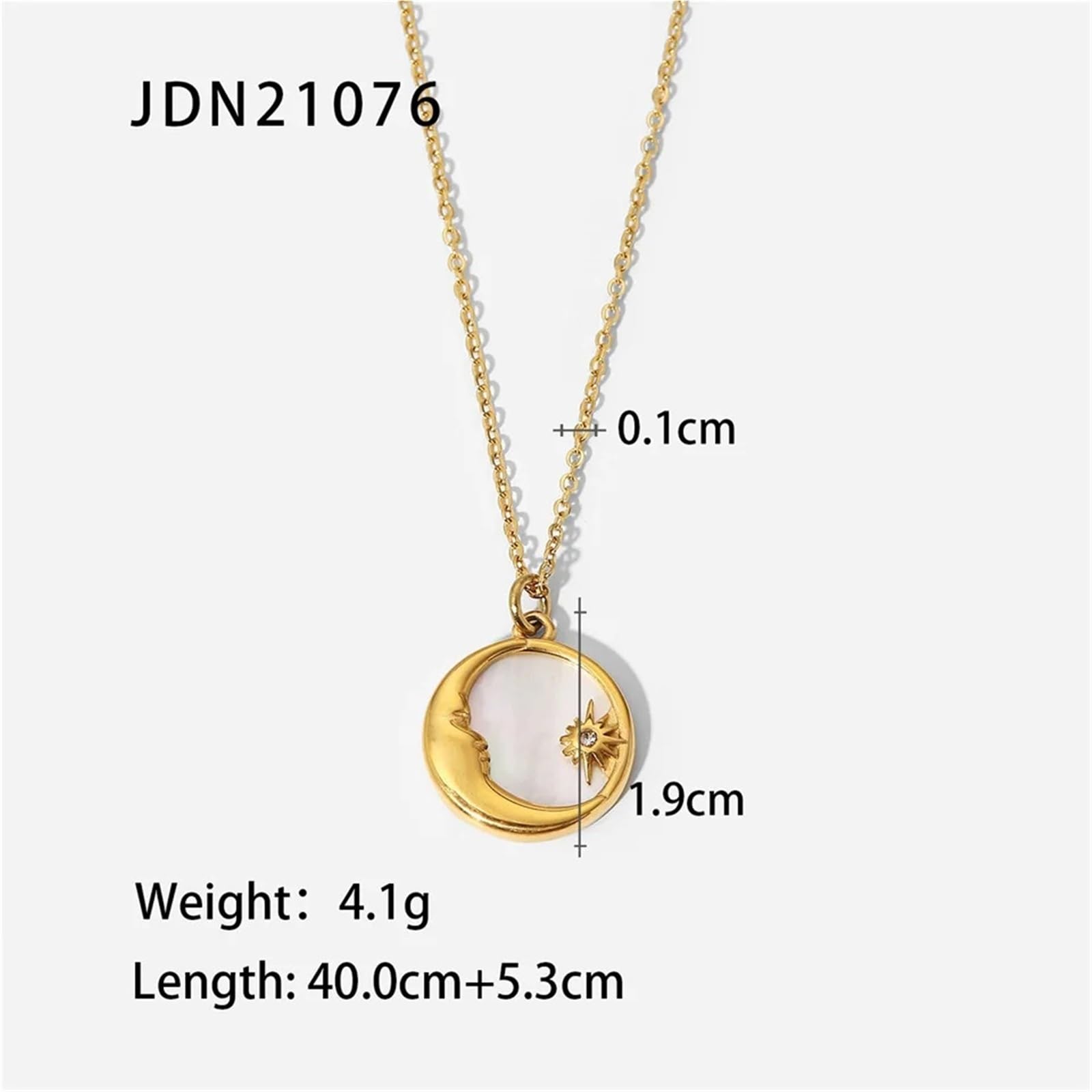 Collana con ciondolo in acciaio inossidabile con conchiglia bianca naturale, ciondolo a forma di luna e stella, rotondo e irregolare, gioiello da donna, 1 pezzo