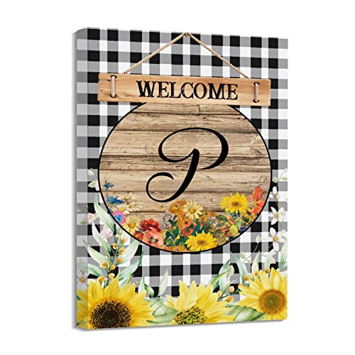 Toile tournesol lettre P pour décoration de ferme et maison chaleureuse