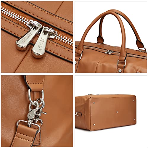 Image of S-ZONE Women Travel Duffel Weekender Carryon Shoulder Tote Bag Canvas PU Leather, C-Genuine Leather Brown, Large