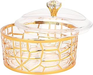 Royalford Acrylic Elegant Candy Bowls RF12340 Dates Bowl Transparent Decorative Gold Finish Metal Base Sweets Jars Serving Dishes Dry Fruits Dish Storage Table Stand with Lid Sugar Bowls Wedding Décor