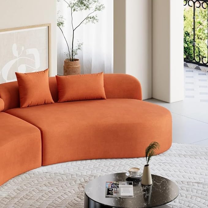 Image of Modern Classic L Shape Sectional Sofa Set, Chesterfield Style 4 Seater Sofa Set with Pillows for Living Room, Bedroom and Office, Office, and Hallway Colour (Rust Brown)