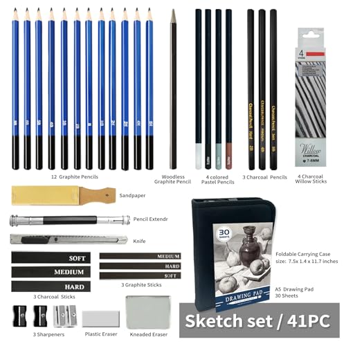 Mybrelar MY-SC-001 Sketching And Drawing Kit, 41 Pcs Professional Drawing Pencils For Sketching Kit With Sketchbook, Graphite And Charcoal Pencils, Art Drawing Set thumb #1