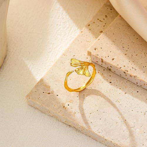 Slyph 14K Gold Plated Adjustable Open Ring for Women, Dainty Knot/Bar/Star/Twist/Sun Stackable Rings Band Statement Jewelry, Minimalist Open Finger Eternity Ring Jewelry Gift2