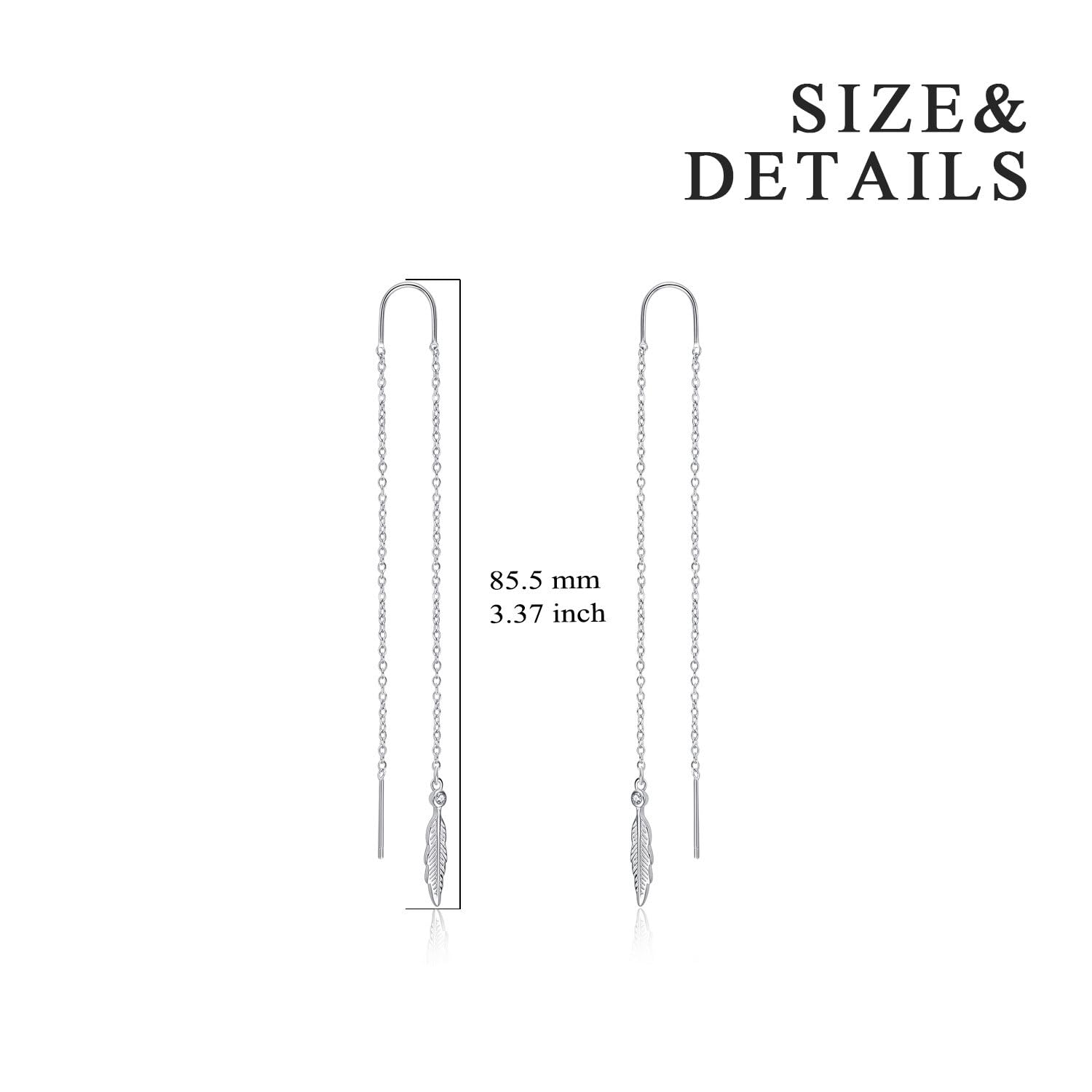 Pendientes de plumas de plata de ley, pendientes largos de plumas para mujer (pendientes de plumas).