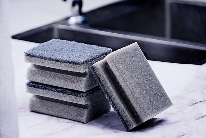 Image of Multifunction Scrub Sponge Protects Nails and Fingers - Sponges for Cleaning Remove Tough Stains, Grease, Residue (Gray 10 * 7 * 4.3cm 3 pcs)