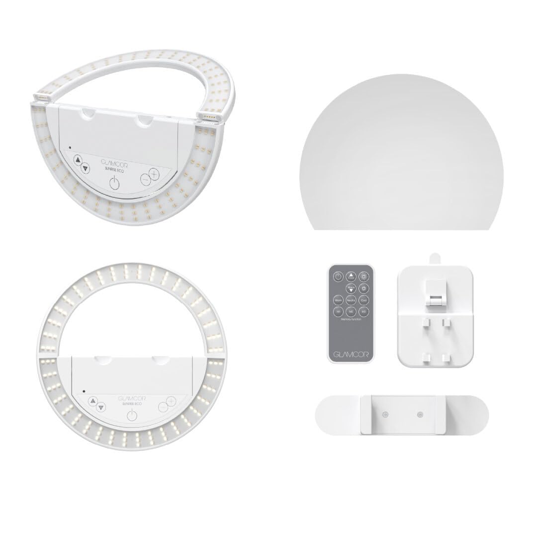 GLAMCOR Sunrise ECO Plus Pro Kit | Professional Portable and Foldable LED Ring Light (White)