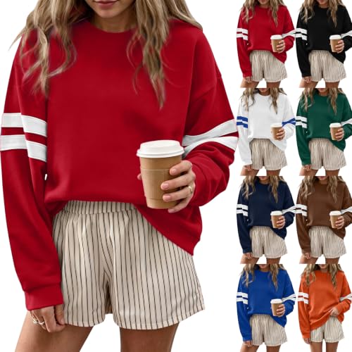 Varsity Striped Sweatshirt Women Crew Neck Oversized Sweatshirt Pullover - image 1