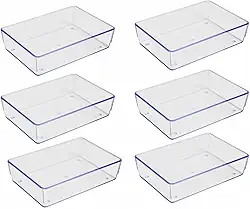 Kit 6 Organizadores de Gaveta Acrílico Transparente Grande – Caixas Multiuso para Maquiagem, Cosméticos, Bijuterias, Escritório e Cozinha