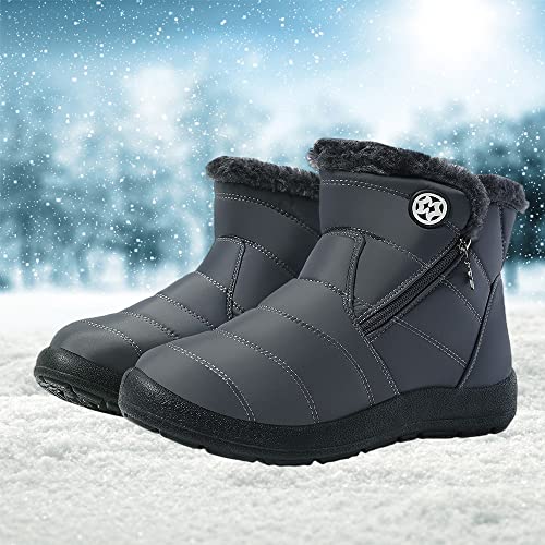 Image of Eagsouni Snow Boots Womens Winter Ankle Boots Ladies Warm Fur Lined Booties Thickening Shoes Zip Flat Sneakers Outdoor Booties