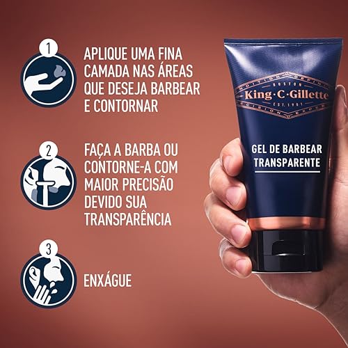 KING C. GILLETTE, Gel de barbear transparente, 170ml, para uso com aparelho de barbear, um barbear p