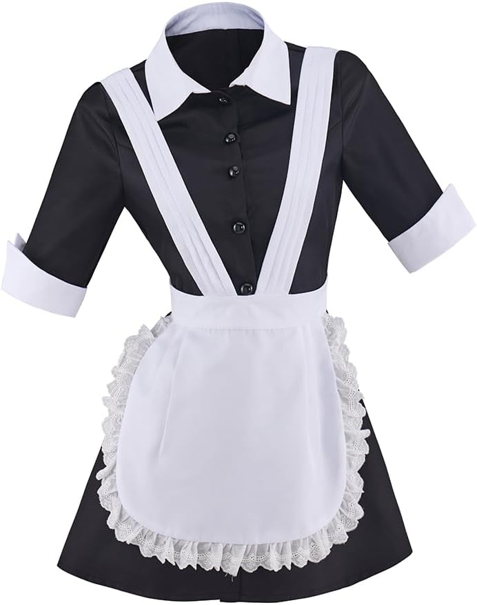 Saniplaycos Women's Horror Show Magenta Costume Maid Apron Costume Waitress Dress Classic Movie Outfits for Halloween