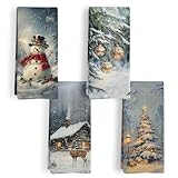 BitKAM Vintage Winter Christmas Kitchen Towels,Snowmen Christmas Ball Tree Deer Kitchen Towel Decorative Set, Rustic Farmhouse Elk Xmas Holiday Hand Dish Tea Towels for Bathroom Decor
