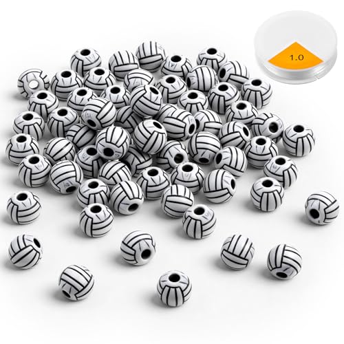 100 PCS Acrylic Sports Beads 12mm Volleyball Beads Volleyball Charms Football Bead for Bracelets Necklace DIY Jewelry Making Craft Decoration Accessories