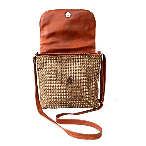 Image of Ethnic Jute Sling bag /Cross body bag for women /Handmade sling bag for women Color Brown
