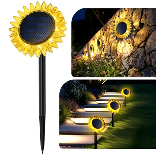 Hogni Solar Pathway Lights - 2 Pack LED Sunflower Garden Light, Waterproof Outdoor Decor for Wall...