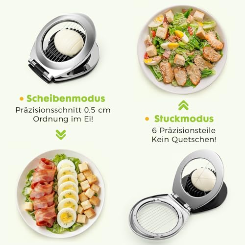 Sinnsally Eierschneider Edelstahl Spülmaschinenfest Eierteiler Kartoffelschneider Eierharfe Erdbeerschneider Eieraufschläger Mozzarella Schneider Metall Eierpiekser Eierschüttler Egg Slicer (Schwarz) 4