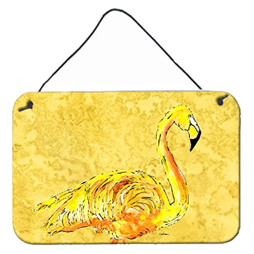Caroline's Treasures 8872DS812 Flamingo on Yellow Wall or Door Hanging Prints Aluminum Metal Sign Kitchen Wall Bar Bathroom Plaque Home Decor, 8x12, Multicolor