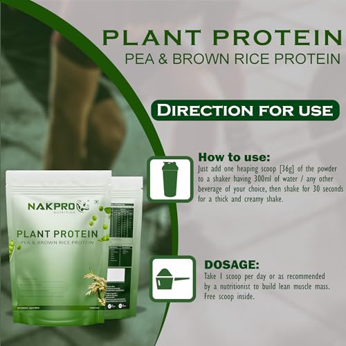 Image of NAKPRO NUTRITION Plant Protein Powder (Pea & Brown Rice Protein), Mango - 2kg | 25.2g Protein| All Essential Amino Acids