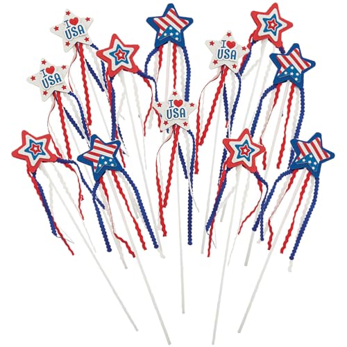 Fun Express USA Patriotic Wand Craft Kits for Kids Ages 4-8 Makes 12 - DIY Fourth of July Arts and Crafts Supplies with Foam Stickers | Easy Beginner Kits for Toddlers, Classroom & Party Activities