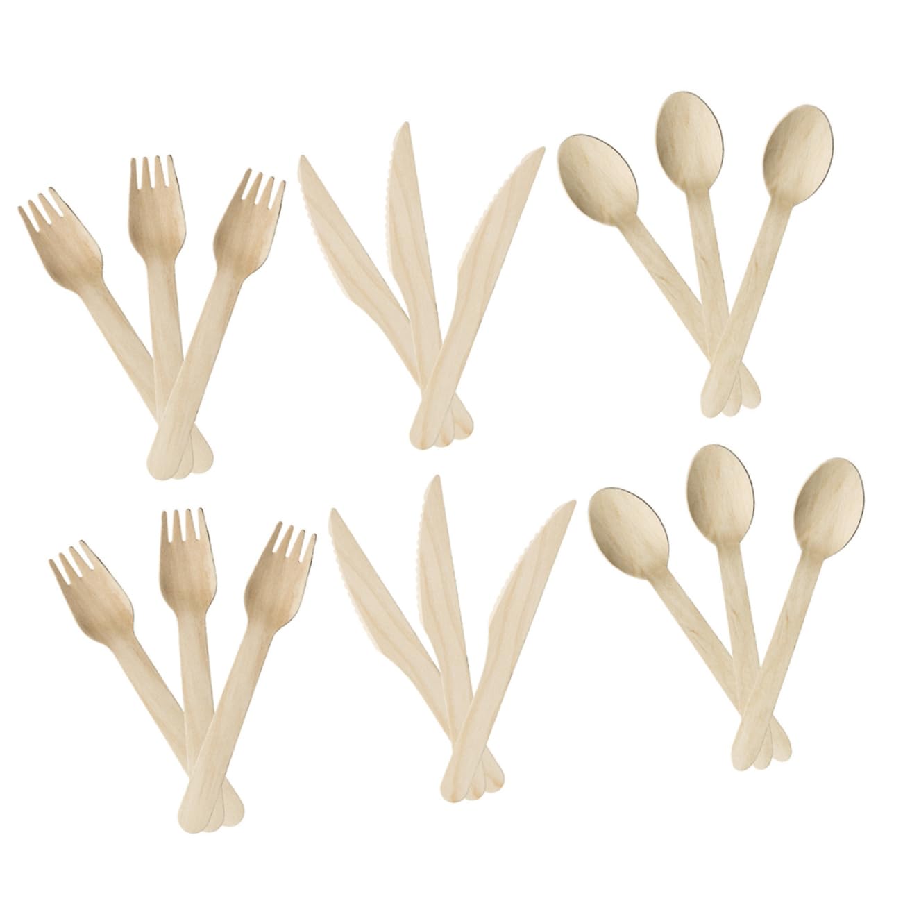 Unomor Wooden Utensils Set 18pcs Disposable Cutlery Knives Forks Spoons for Parties Banquets