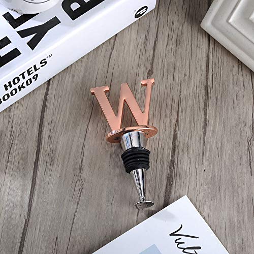 Wine And Beverage Bottle Stopper With Rose Gold Finish-Perfect Presents/Gift Idea For Valentines Day, Mothers Day, Fathers Day, Thanksgiving Day,W-Initial (Letter W) #TOP2