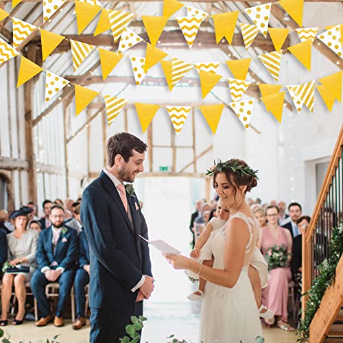 Image of 39Ft White and Gold Party Decorations Polka Dot Stripe Triangle Pennant Banner Glitter Foil Paper Flag Bunting Garland for Birthday Graduation Anniversary Wedding Bridal Baby Shower Hen Party Supplies