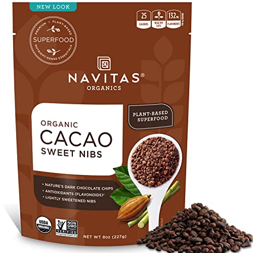Navitas Organics Cacao Sweet Nibs 8oz. Bag, 56 Servings — Organic, Non-GMO, Gluten-Free