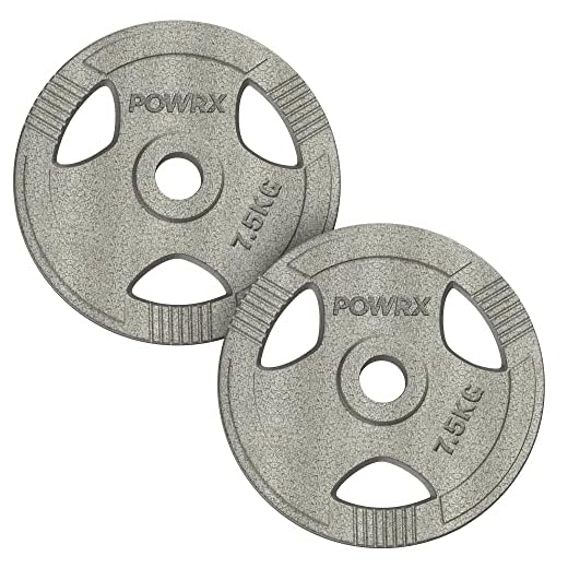 POWRX Discos olímpicos 15 kg set (2 x 7,5 kg) - Pesas ideales para mancuernas y barras olímpicas con diámetro 50 mm (Plata)