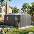 Outdoor Storage Shed 10x12 FT Reinforced Frame Metal Shed with Clear Roof, Air Vent & Lockable Door Large Garden Sheds for Backyard, Patio