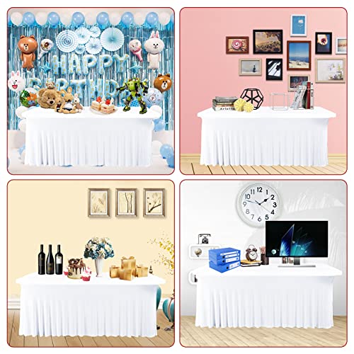 Fani 2 Pack Spandex Table Skirts For Rectangle Table Stretch Tablecloth Washable Wrinkle Resistant Table Covers And Fitted Table Skirts For Trade Show,Banquet,Restaurant,Party,Events (6Ft,White) #TOP6