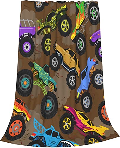 Monster Cartoon Truck Fleece Blanket Vehicle Or Car Microfiber Soft Throw Blanket Anti-Pilling Fuzzy Bed Blanket For Boys 80"X60" #TOP1