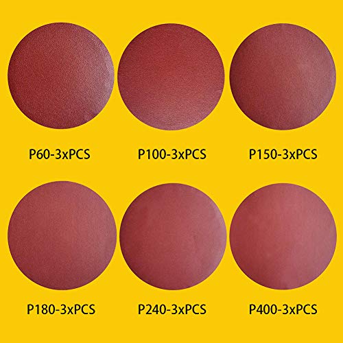 Image of 18 PCS 12 Inch NO-Hole PSA Aluminum Oxide Sanding Disc, Self Stick(3 Each of 60 100 150 180 240 400 Grit) Brown