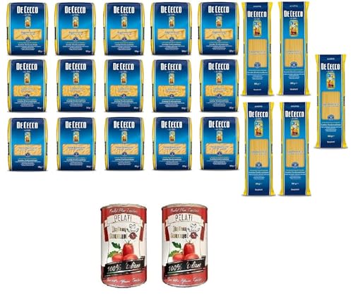 Caja de degustación de Cecco - 18× pasta 500 g surtidos + 2× Italian Gourmet tomates pelados 400 g - formatos largos y cortos, secado lento, calidad italiana - Total 9,8 kg