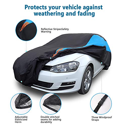 Image of MORNYRAY Waterproof Car Cover All Weather Snowproof UV Protection Windproof Outdoor Full car Cover, Universal Fit for Sedan (Blue, Fit Hatchback Length(Up to 173 inch)