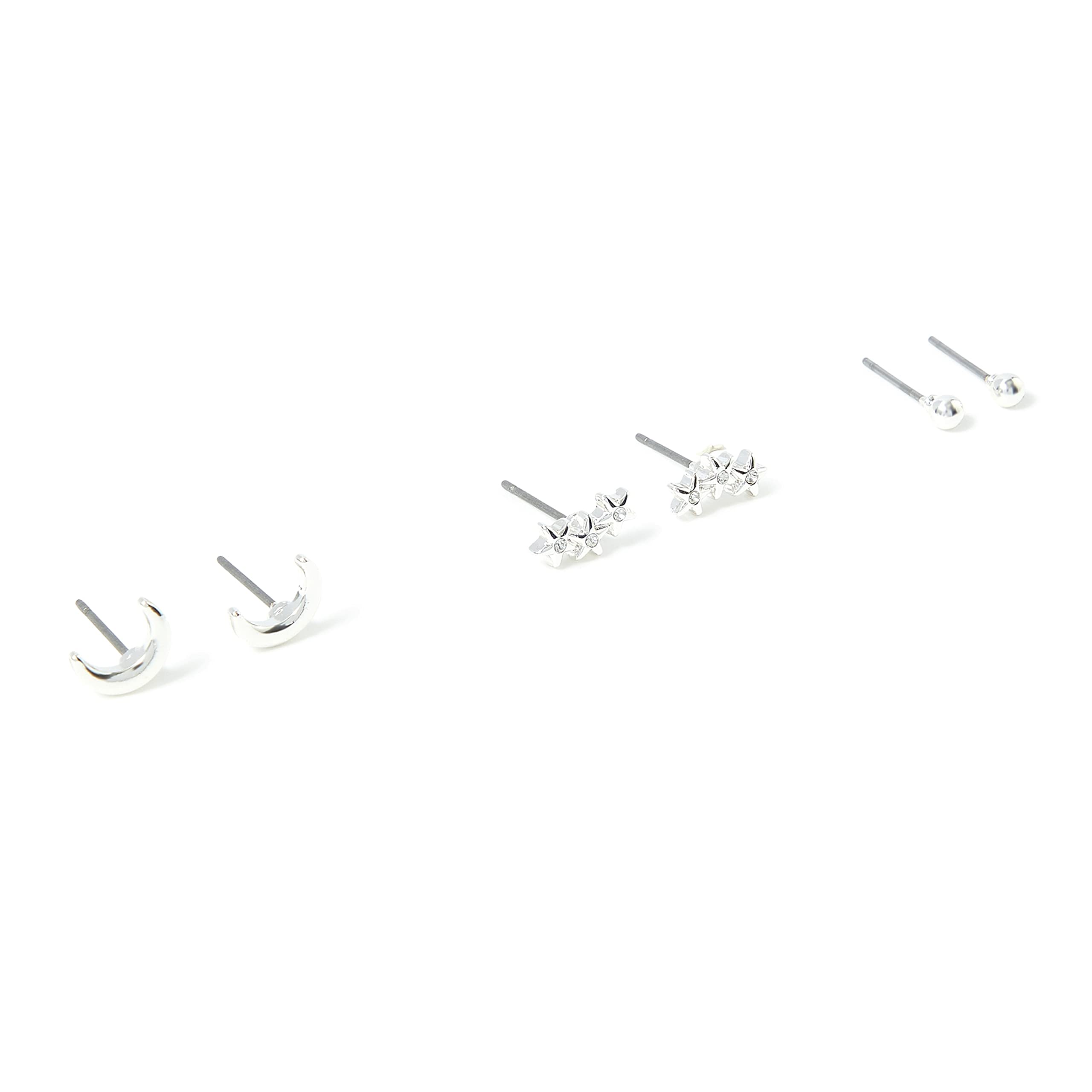 Accessorize London Womens Silver Set of 3 Stars Moon Stud Earring Pack (B09SZJF9KG) Amazon Price History, Amazon Price Tracker