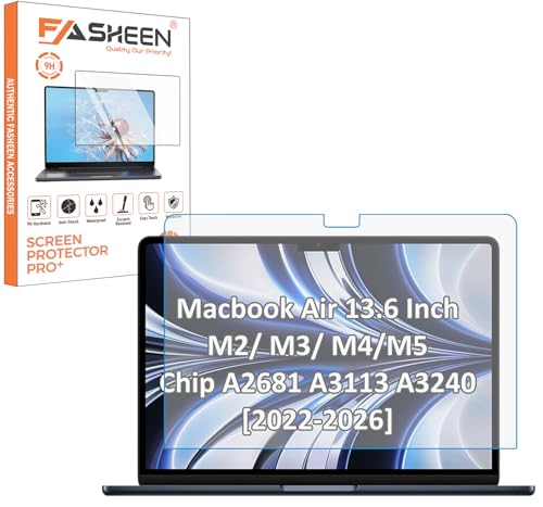 Image of FASHEEN ScreenGuard Compatible With Macbook Air 13.6 Inch M2 / M3 / M4 /M5 Chip A2681 A3113 A3240 [2022-2026] Flexible Fiber 9H Hardness Screen Protector Not a Tempered Glass,