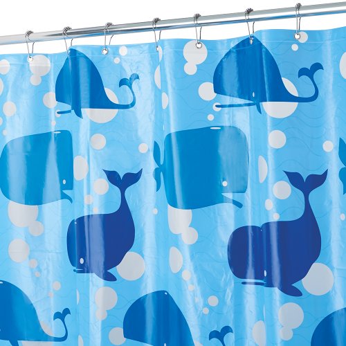 Idesign Moby Plastic Whale Shower Curtain, Pvc-Free Waterproof Liner With Whales For Kids', Guest, College Dorm, Master Bathroom, 72" X 72" - Blue #TOP1