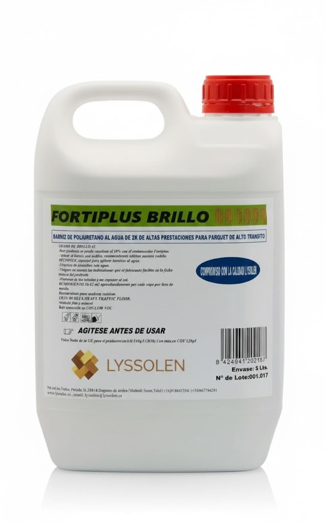 Barniz de Poliuretano para Suelos de Madera al Agua - 5 Litros - Acabado Brillante de Alta Resistencia al Desgaste - Protección y Durabilidad Profesional para Parquet y Tarima - Incoloro