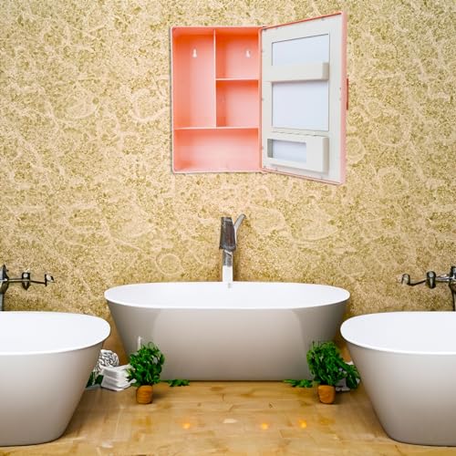 Image of PGen Small Size Mini Wall Mounted Mirror Storage Cabinet Organiser Shelf for Bathroom Kitchen Washbasin Dressing Room (Pink)