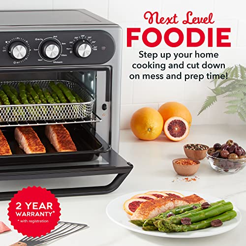 Dash Chef Series 7 In 1 Convection Toaster Oven Cooker, Rotisserie + Electric Air Fryer With Non-Stick Fry Basket, Baking Pan & Rack, Skewers, Drip Tray & Recipe Book, 23L, Graphite #TOP1