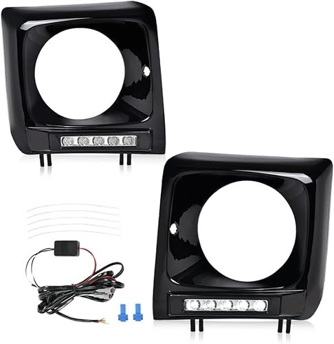 Miniatura 1 de PIT66 Par de bisel de faros delanteros negros con LED DRL y arnés de cables compatible con Mercedes Benz Clase G W463 G63 G65 G500 G550 G55 AMG