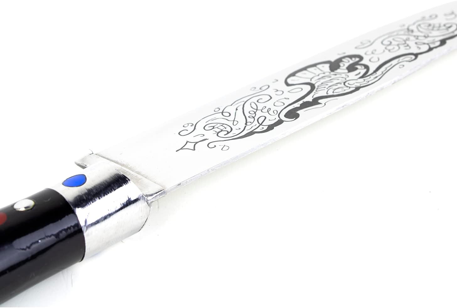 Uzbekistan Handmade Knife with Beautiful Pattern on Steel, Kitchen Knife with Handle for Home Cooking and Barbecue