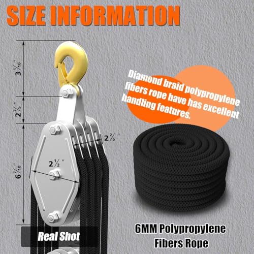 Seilzugblock & Tackle 8:1 Übersetzungsseil für Marine- und industrielles Heben – 19,8 m Länge, einfach zu bedienen, hohe Tragfähigkeit