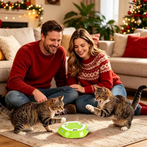 Plumero interactivo peluche con sensor de movimiento y caja de carton para gatos juego de cache 3
