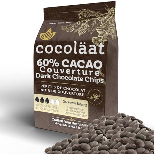 Cocoläat 60% Dark Couverture Chocolate Chips | Culinary Grade for Bakers, Pastry Chefs, & Chocolatiers | 60% Cocoa - 36% Fat | Gold Foil Resealable Pouch Perfect Holiday Gift | 12 oz