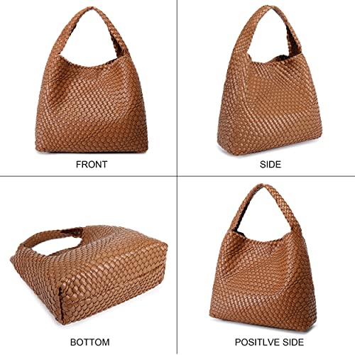 Fashion Woven Purse For Women Top-Handle Shoulder Bag Soft Summer Hobo Tote Bag (Brown) #TOP5