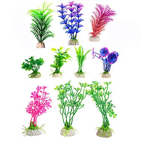 CBTONE 10 Pack Artificial Aquarium Plastic Plants, Artificial Aquatic Plants Assorted Color Aquarium Plants Plastic Fish Turtle Tank Decorations Ornament Home Décor Plastic