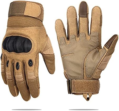 TFROCO Outdoor Gloves for Men, Wear-Resistant Touch Screen Full Finger Gloves for Cycling, Motorcycle Hunting Hiking Riding Climbing Gloves Coyote Large